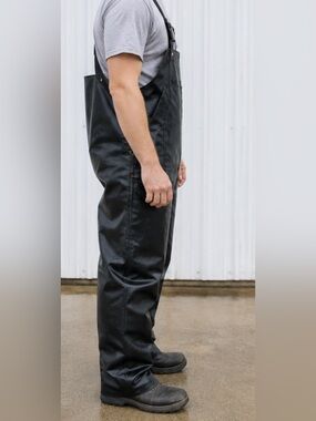 Green PVC Waterproof Bib Overalls Rain Pants Adjustable Suspenders Size L